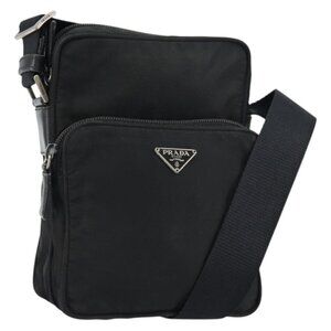 Authentic PRADA Shoulder Bag Nylon Silver Black